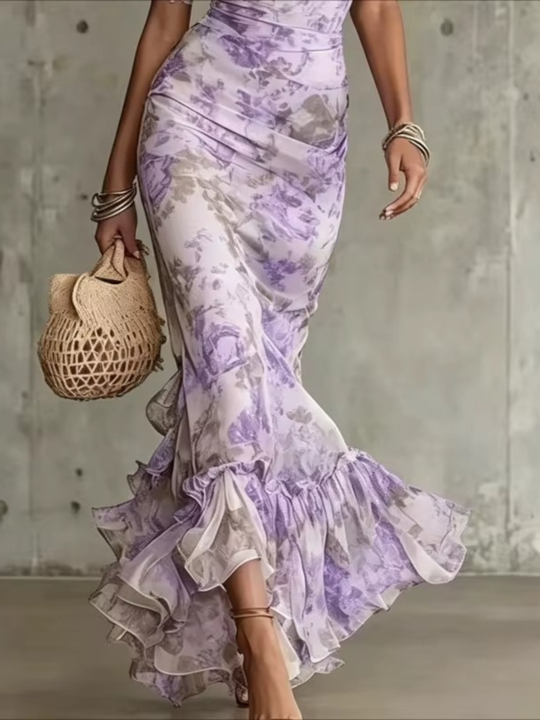 Rosse - Abito lungo con stampa a rose vintage e maniche a sbuffo