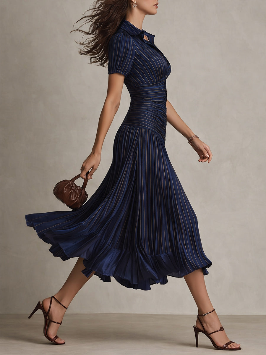 Adriana ∙ Vestito midi satinato a righe retrò