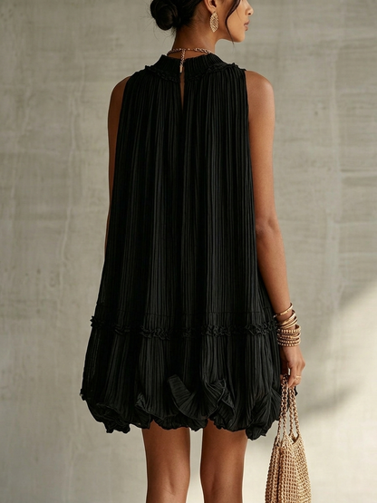 Matilde - Abito mini nero in chiffon con scollo halterneck e volant a palloncino